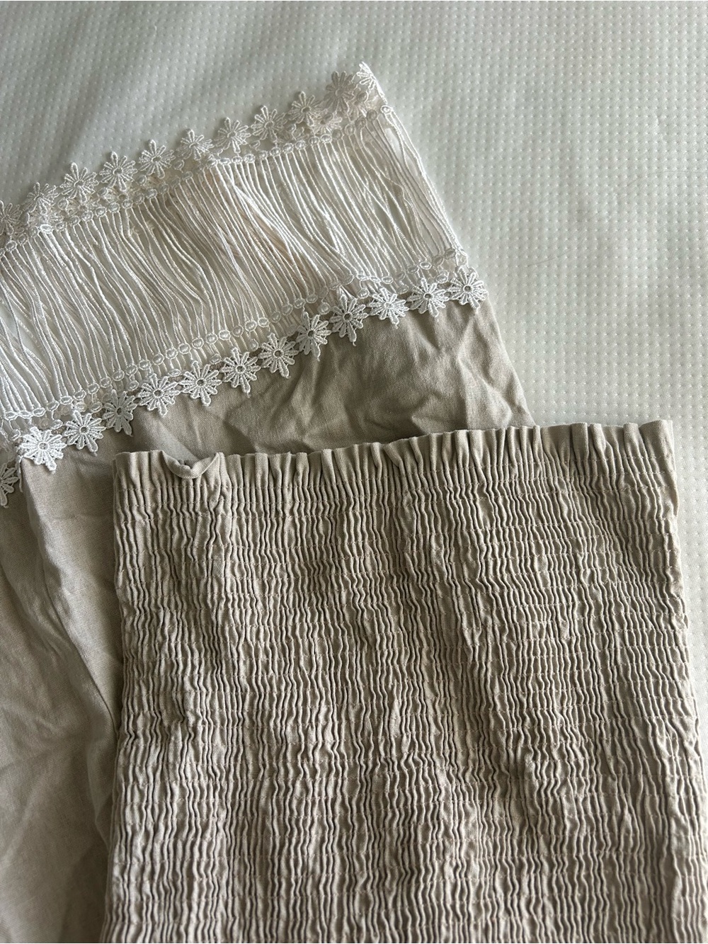 Vintage 100% Linen Beige Textured & Lace Trim Midi Dress - Neutral Beige - Picture 2 of 8